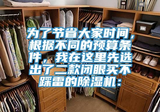 為了節省大家時間，根據不同的預算條件，我在這里先選出了二款閉眼買不踩雷的除濕機：